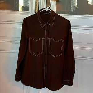 Zara Women’s Brown Top Stitch Western Style Shirt with Snap Buttons. Size S